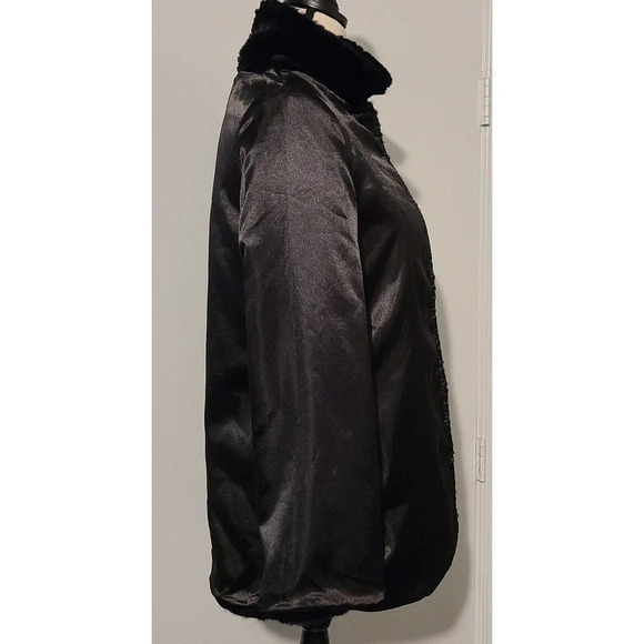 WOMEN'S CHILL COUTURE FAUX FUR BLACK TEXTURED COAT REVERSIBLE SIZE MEDIUM US - Picture 8 of 11